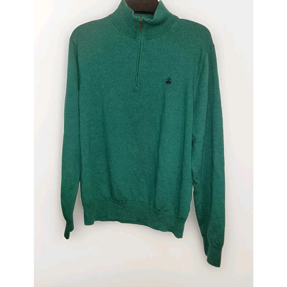 Brooks Brothers 346 Sweater Mens L Green 100% Extra Fine Merino Wool 1/4 Zip